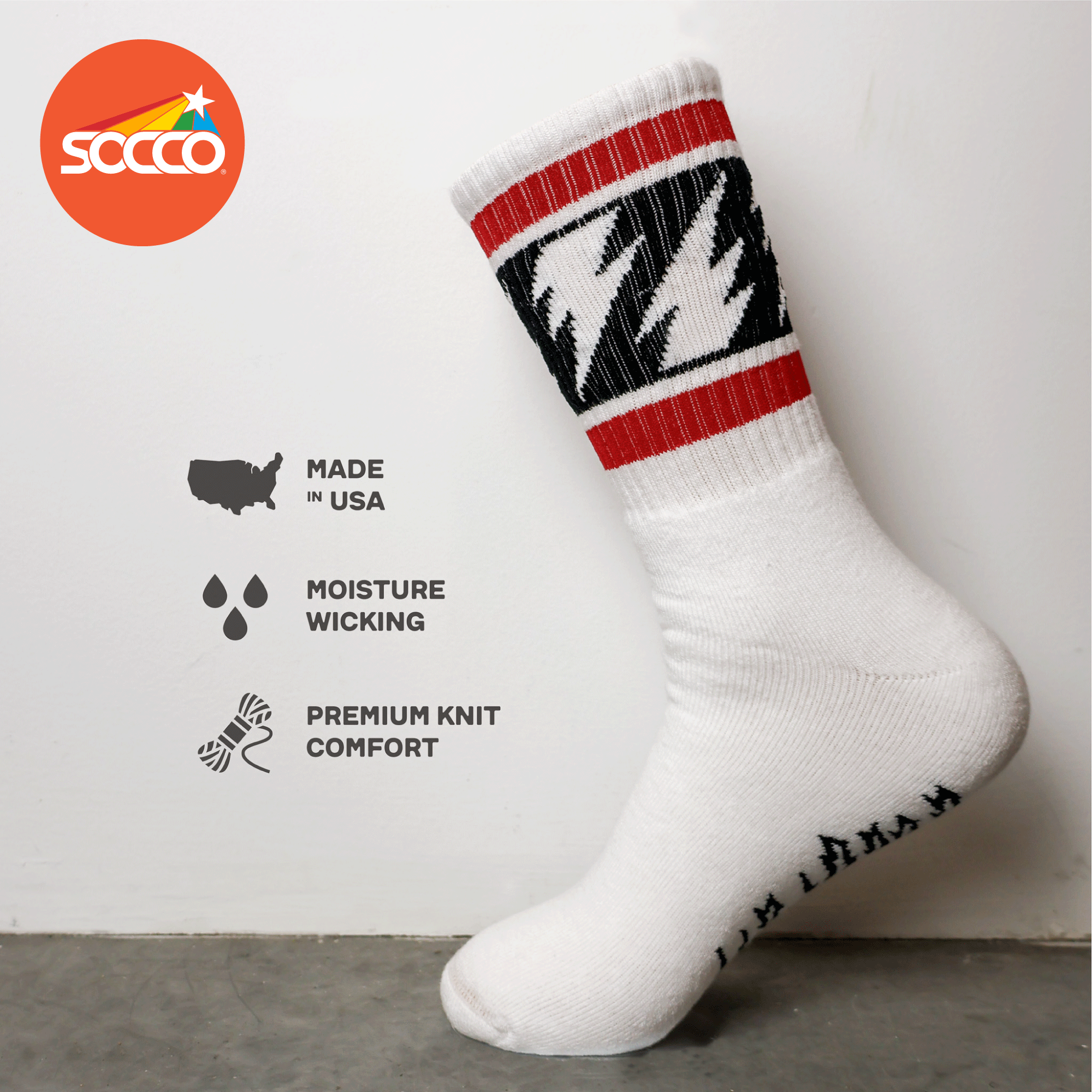 SOCCO x Mike Vallely Lightning Bolt Socks | White